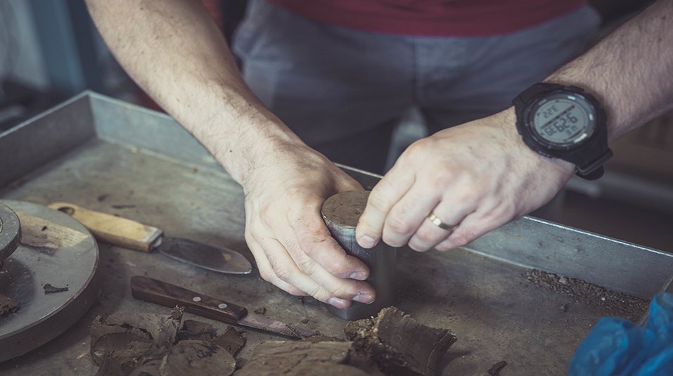 Engineer Preparing A Soil Sample For A Laboratory Test In Order
